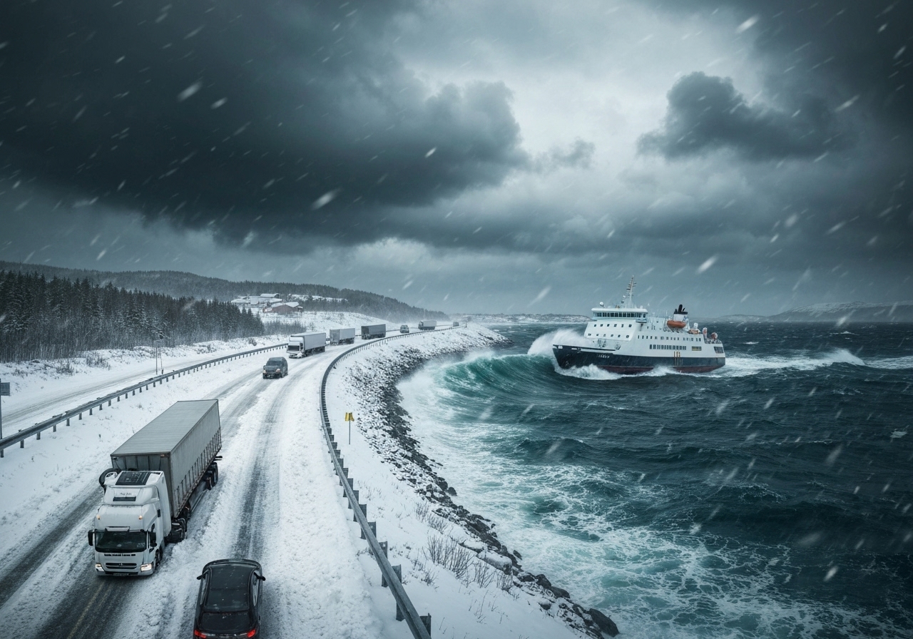 Kraftig uvær rammer Nord-Norge: Orkanfare og stengte veier