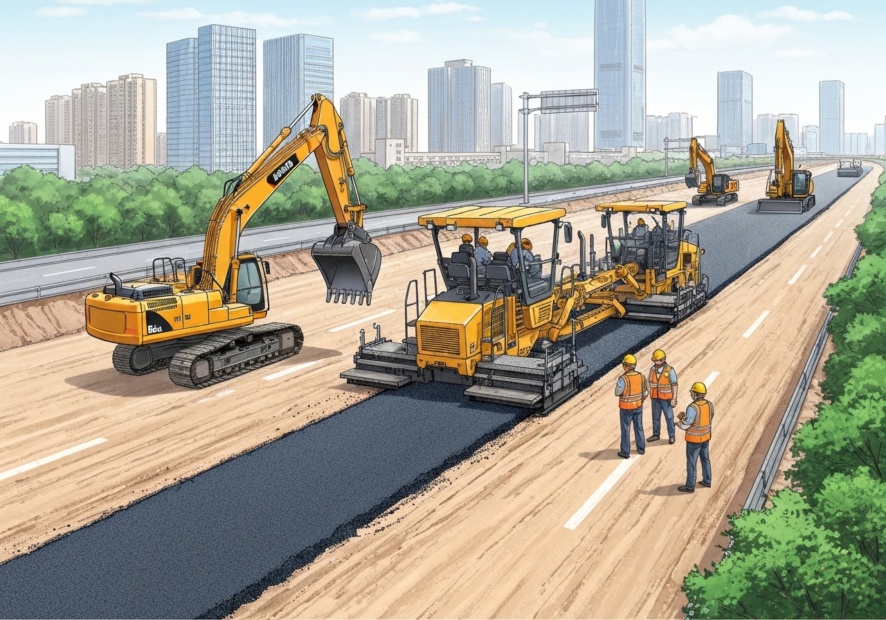 Kinesisk rekord: 2,4 kilometer asfalt lagt på seks timer