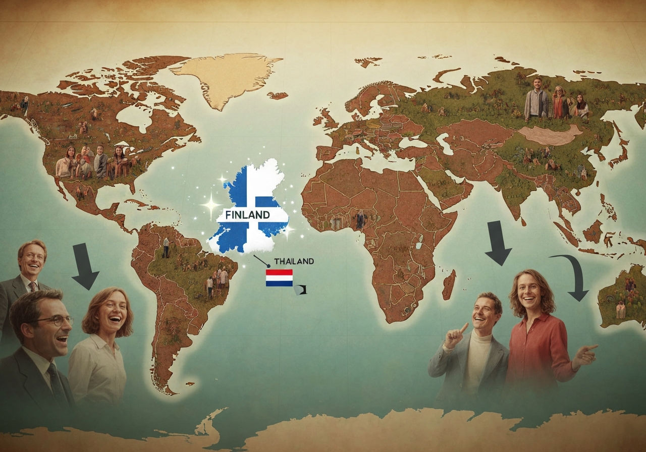 Finland topper verdens lykkeligste land i 2026, Thailand faller til 52. plass