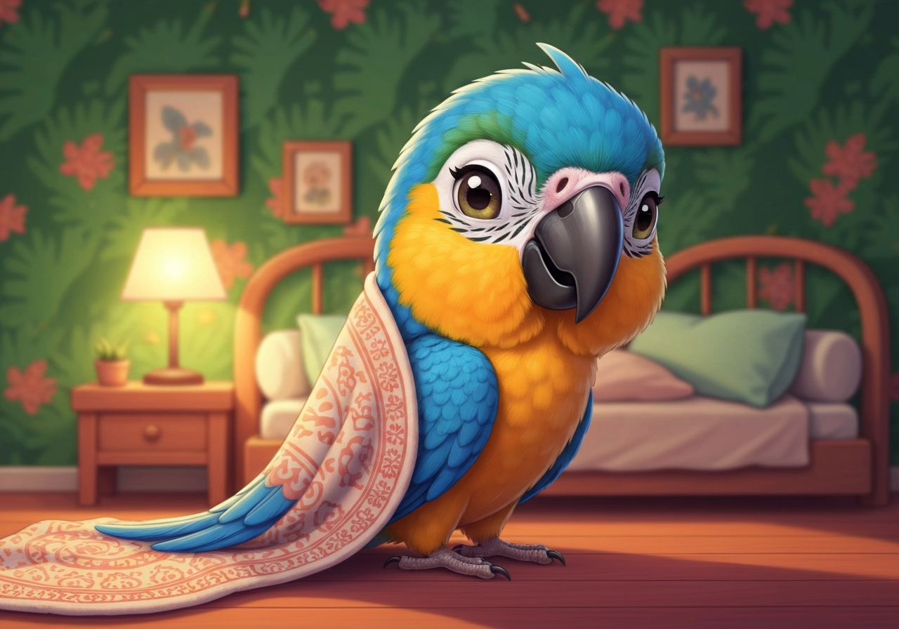 Papegøye legger seg selv i seng