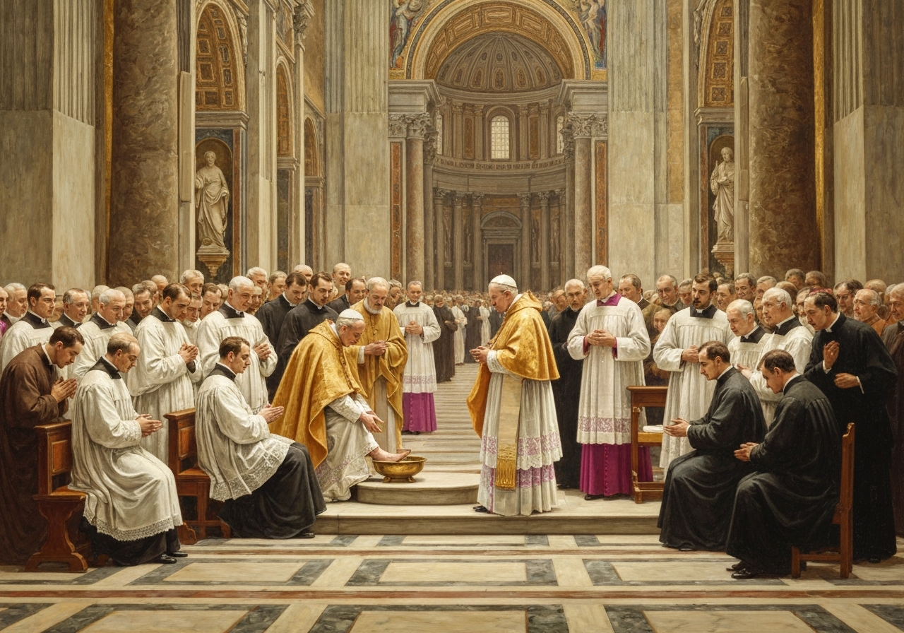 Pave Leo XIV vasker prestenes føtter på skjærtorsdag