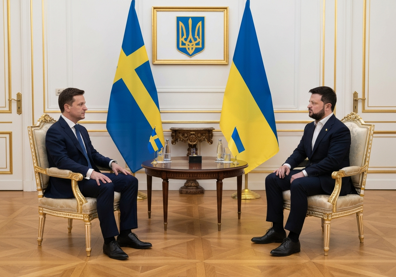 Sveriges statsminister Ulf Kristersson besøker Kiev på fireårsdagen for Russlands invasjon