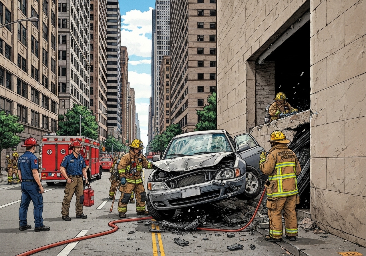 Bil krasjet i husvegg i Oslo sentrum