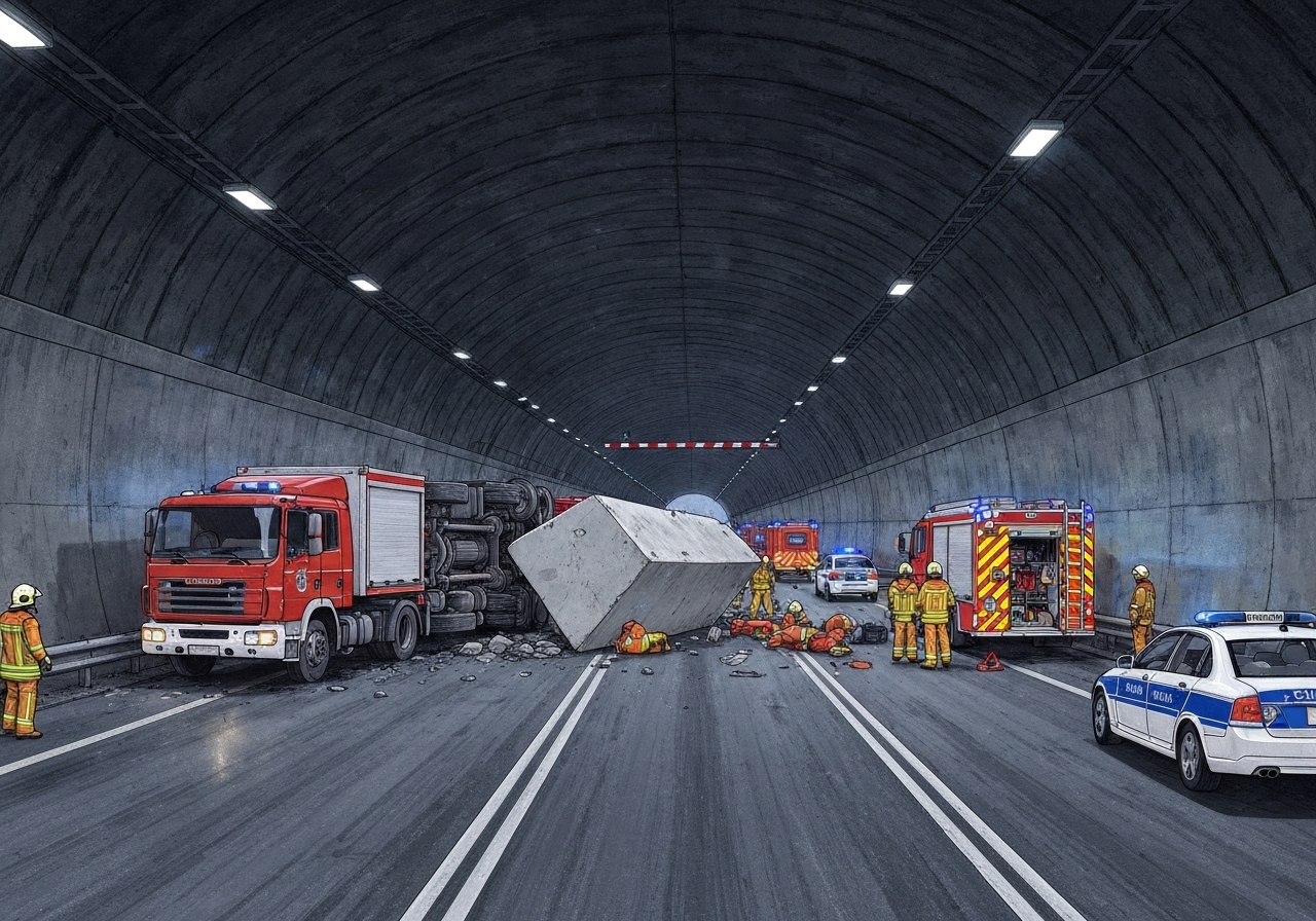 Lastebil veltet i Nygårdstunnelen – fører skadet og tunnel stengt