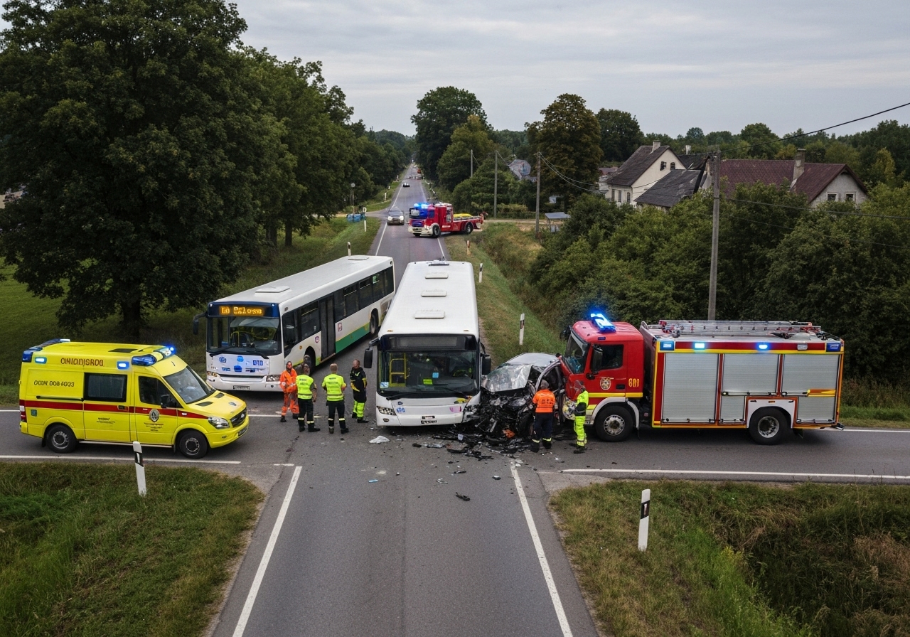 Alvorlig frontkollisjon mellom buss og bil ved Hestra