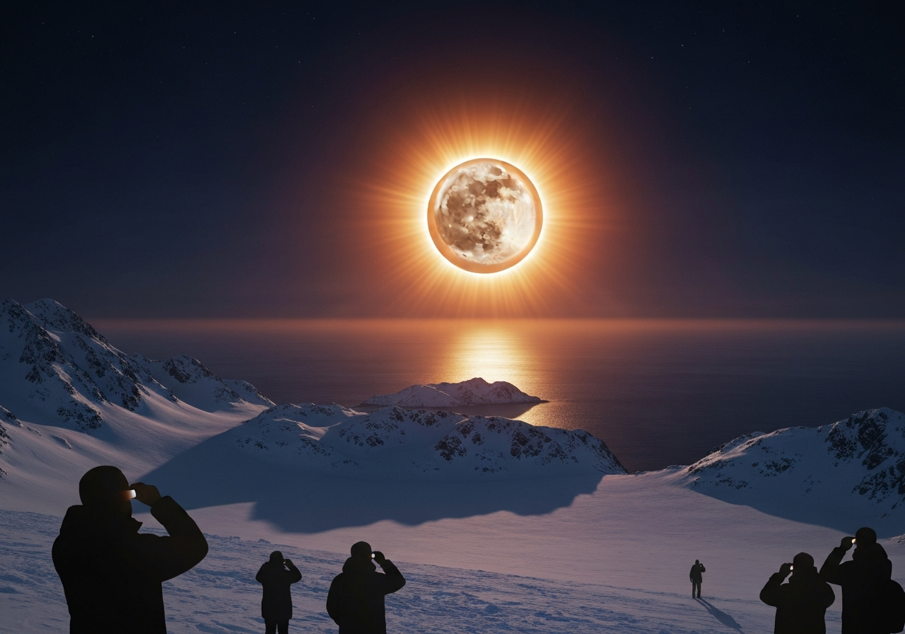 Total solformørkelse trekker over Europa og Arktis