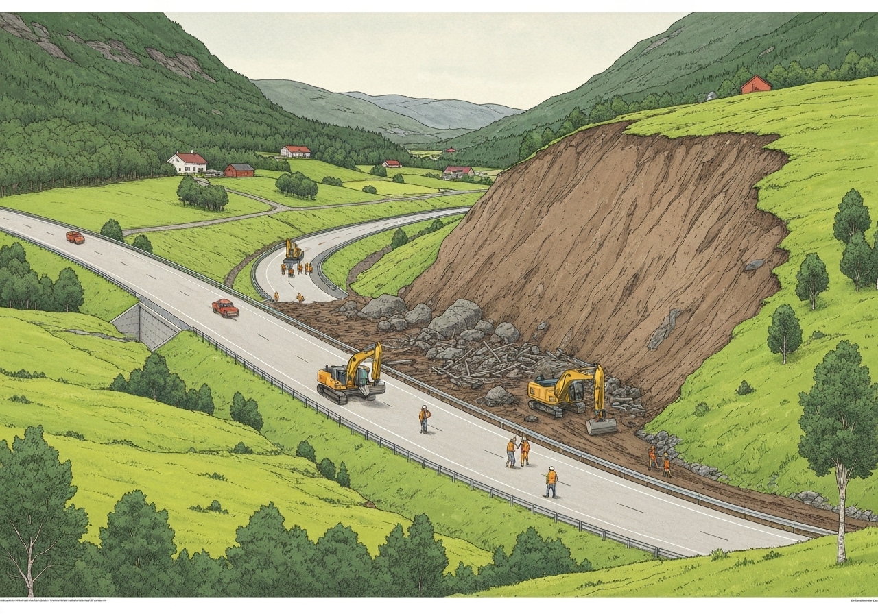 E6 gjenåpnet etter kvikkleireskred i Levanger