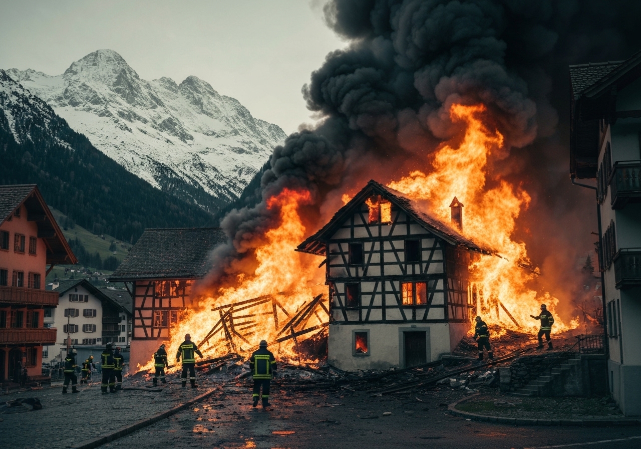 Brann i sveitsisk alpeby krever rundt 40 liv